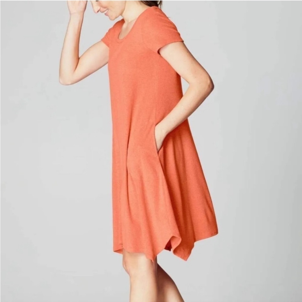 NWT J. Jill PureJill Orange Peach Terry Cloth Oasis Dipped Hem Pocket Dress